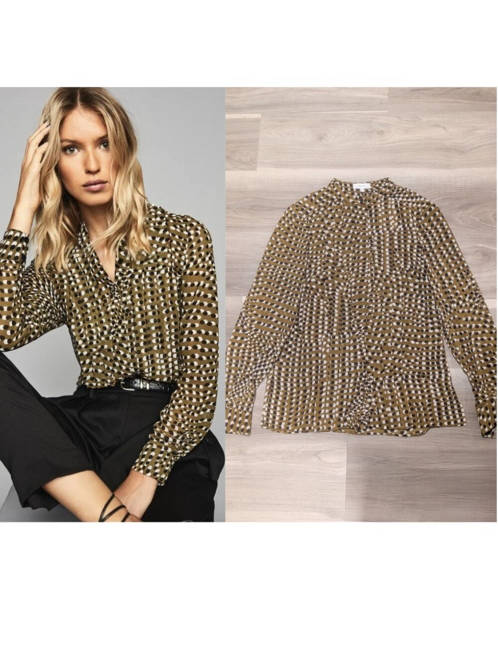 Reiss | Nicole Spot Printed Blouse In Khaki